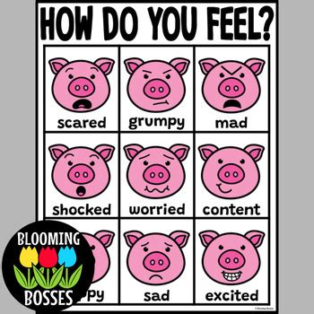 Pig SEL Feelings Emotions Check In by Blooming Bosses | TPT