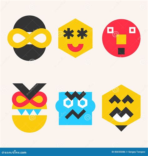 Emoticons Smile Face Icons Make From Simple Geometric Shapes Vector