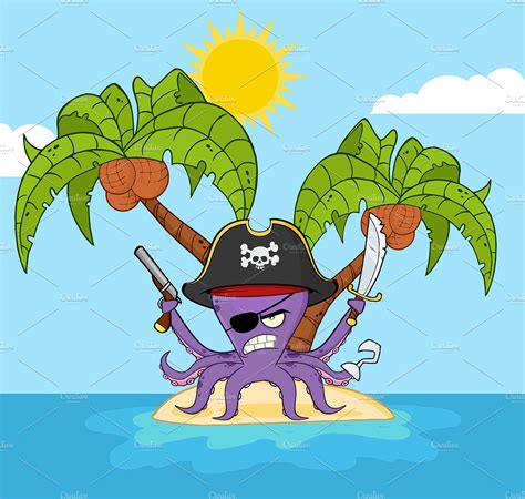 Pirate Octopus Cartoon Character | Animal Illustrations ~ Creative Market