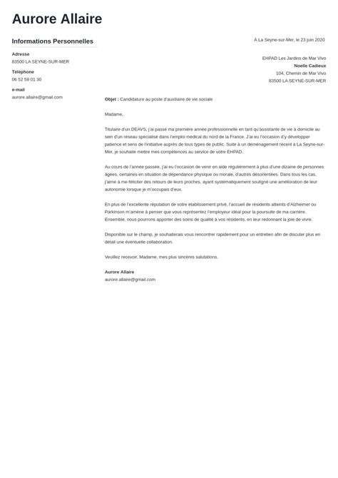 Lettre De Motivation Auxiliaire De Vie Mod Le Tous Niveaux