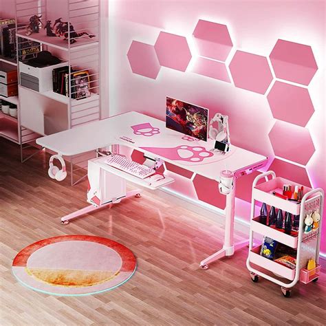 Eureka Ergonomic 60 Inch L Shaped Pink Gaming Desk Left Side