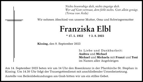 Traueranzeigen von Franziska Elbl Allgäuer Zeitung