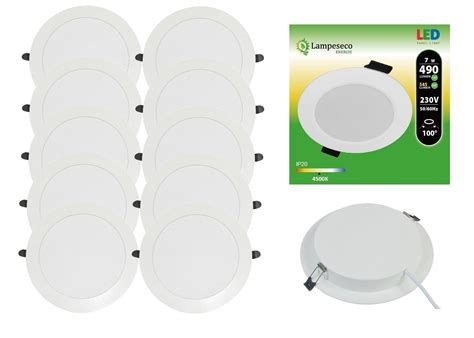 Lot De 10 Spot Encastrable Led Downlight Panel Extra Plat 7w Blanc