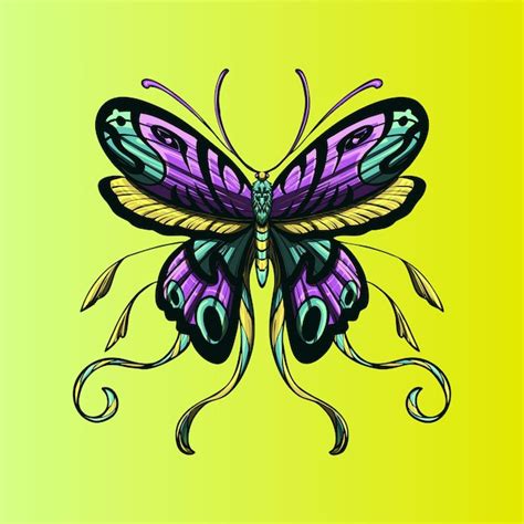 Hermoso diseño de mariposa colorida con alas decorativas Vector Premium