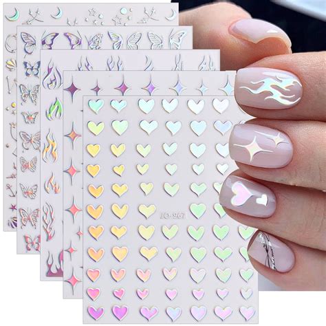 Sheets Aurora Nail Stickers D Holographic Laser Heart Star Moon