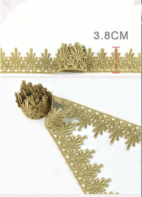 Lace Trim Gold Metalic Gold Lace Trimming Golden Embroidered Etsy