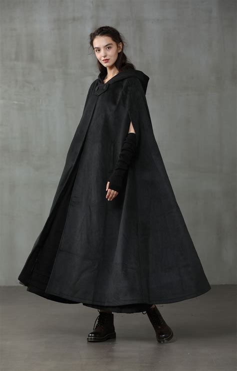 Black Hooded Wool Coat Cloak Maxi Hooded Wool Coat Cloak Etsy