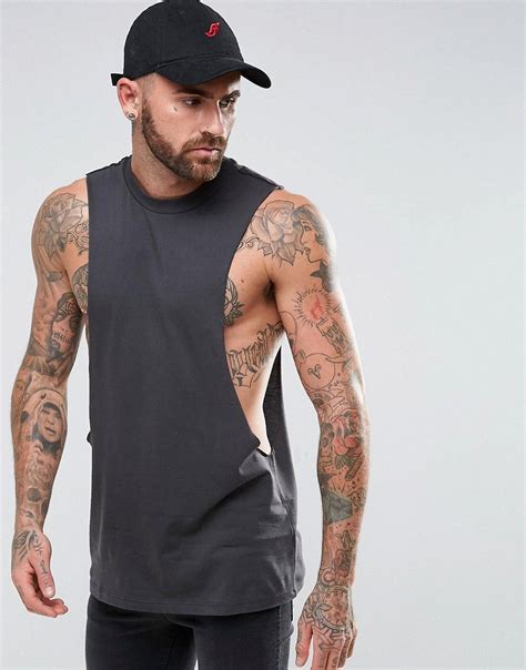 Asos Sleeveless Longline T Shirt With Dropped Armhole In Black Black