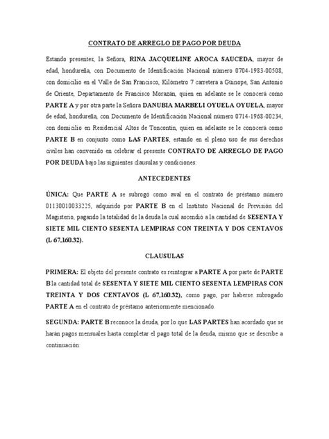 Contrato De Arreglo De Pago Por Deuda Pdf