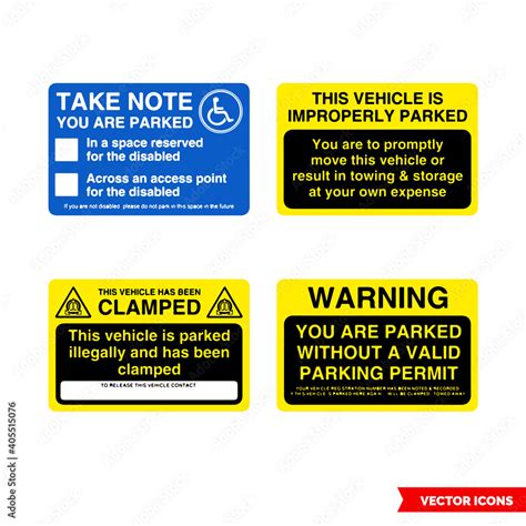 Parking Offender Adhesives Signs Icon Set Of Color Types Isolated