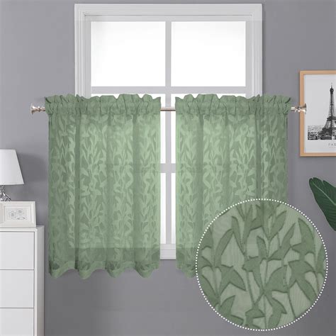 Arttown Green Rose Gold Leaves Kitchen Curtains Flower Peony Leaf Short Window