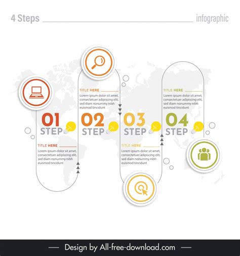 Steps Infographic Design Elements Flat Lines Global Map Vectors