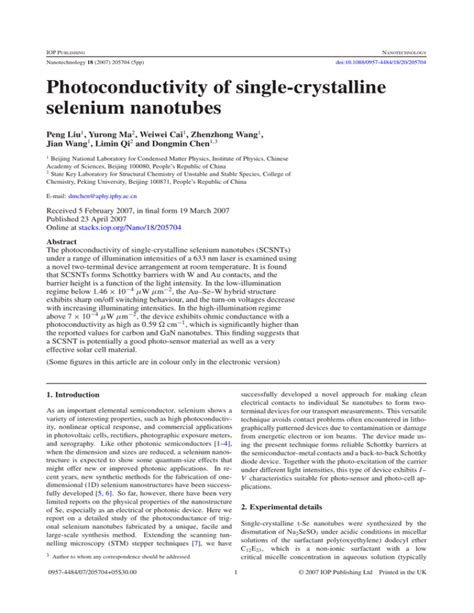 Photoconductivity Of Single Crystalline Selenium Nanotubes