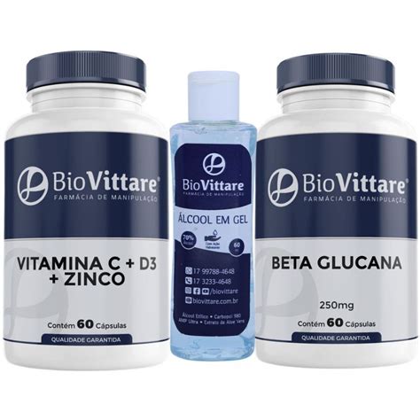 Combo Imunidade Vitamina C D3 Zinco Álcool Gel Beta Glucana