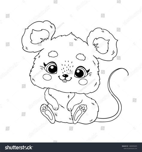 Cute Cartoon Mouse Coloring Book Page Vetor Stock Livre De Direitos