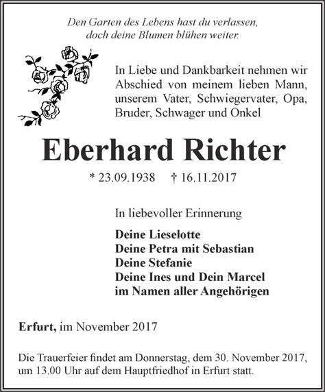 Traueranzeigen Von Eberhard Richter Trauer In Thueringen De