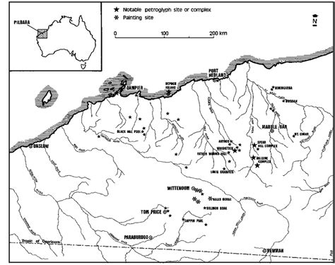 Map Showing The Principal Rock Art Sites Of The Pilbara Region Western