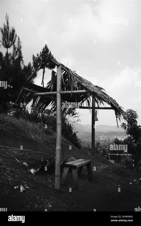 Bamboo Huts Broken Huts Bamboo Huts In Tourist Areas Monochrome