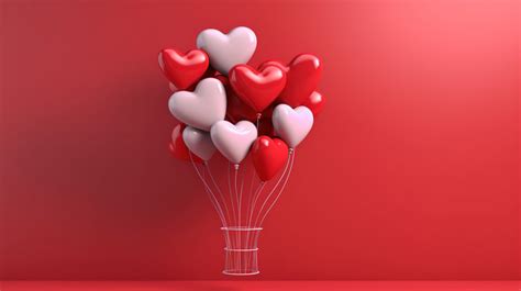 Heart Shaped Balloons Enchanting Balloon Cluster Against A Red Wall Backdrop 3d Render ...