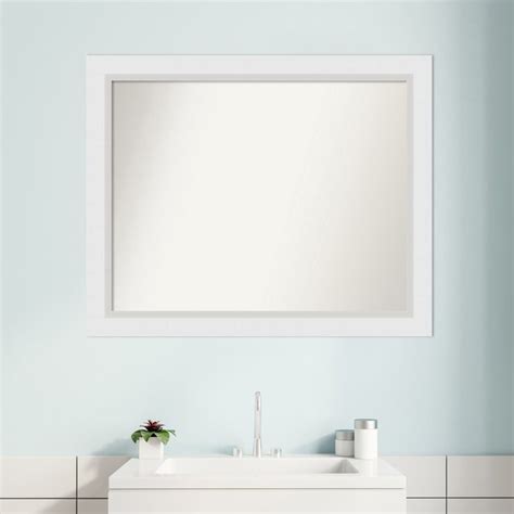 Amanti Art Blanco White Non Beveled Wood Bathroom Wall Mirror 26 X 32