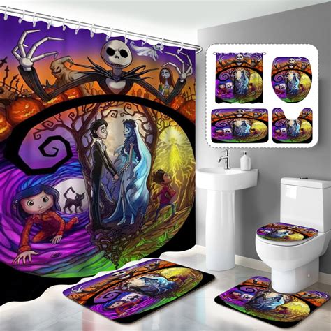 2Pcs The Nightmare Before Christmas Toilet Lid Cover And Bath Mat