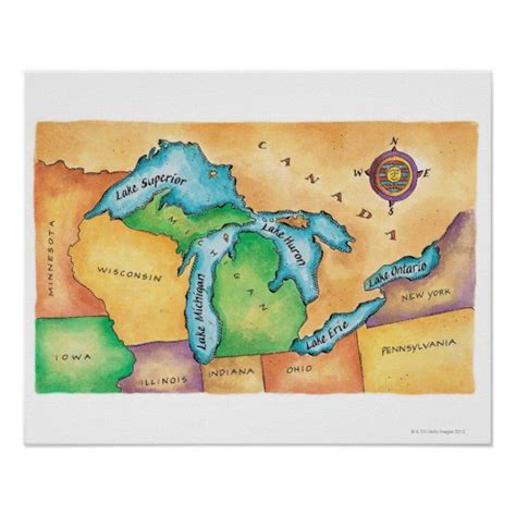 Map of the Great Lakes Poster | Zazzle | Design your own poster, Great ...