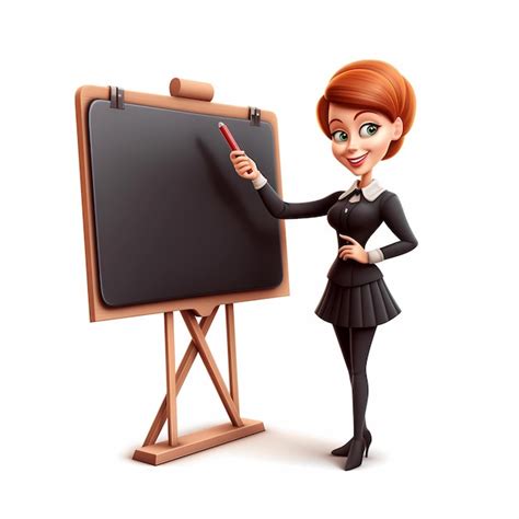 Premium Photo Cartoon Female Teacher Standing In Front Of Blackboard