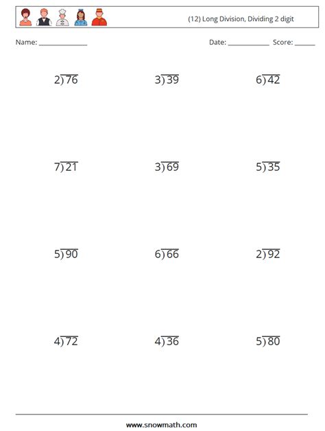 Long Division Dividing Digit Math Worksheets Math Practice For