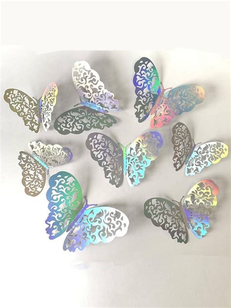 12 pièces set Décoration murale papillon 3D auto adhésif en plastique