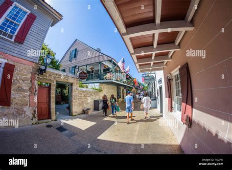 Tourists On Historic St George Street In Downtown St Augustine Florida