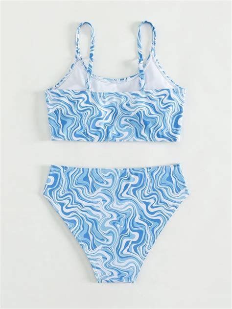 SHEIN Teen Girls Fluid Pattern Print Bikini Swimsuit SHEIN