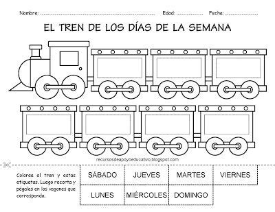 El tren de los días de la semana actividad para colorear recortar y