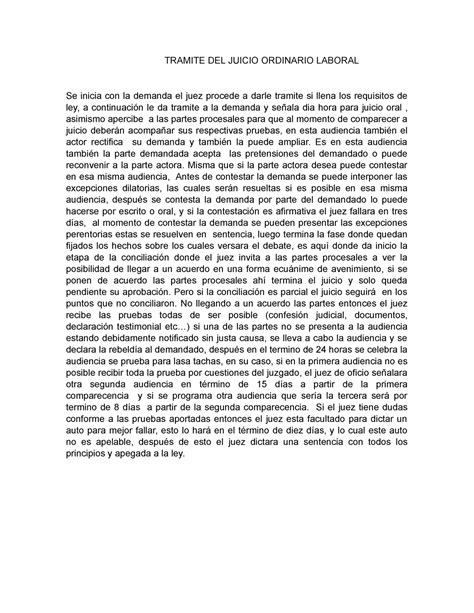 Dercho Procesal Laboral TRAMITE DEL JUICIO ORDINARIO LABORAL Se