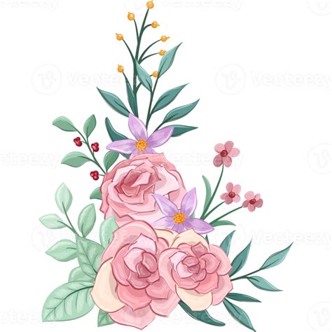 Arreglo Floral Rosa Con Estilo Acuarela Png