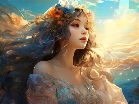 Premium AI Image Fantasy Illustration Of A Beautiful Girl In A Blue