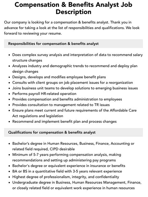 Compensation And Benefits Analyst Job Description Velvet Jobs