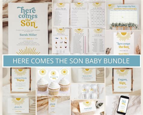 Editable Here Comes The Son Baby Shower Bundle Here Comes The Son Baby