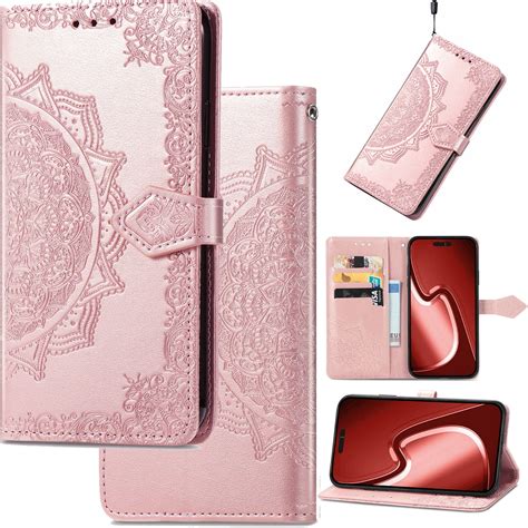 for Motorola Edge+ (2023)/Edge Plus 2023 Leather Phone Case, 3D Carved Relief Flower Lace