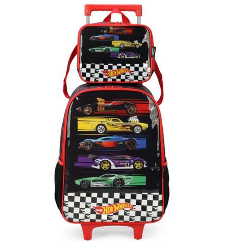 Kit Mochila De Rodinha Hot Wheels Veiculos Lancheira Luxcel