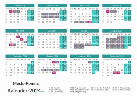 FERIEN Meck Pomm 2024 Ferienkalender Übersicht