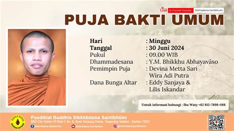 Puja Bakti Umum Minggu Juni Dhammadesana Bhikkhu