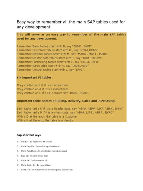 Easy Way To Remember All The Main Sap Tables Used For Any Development