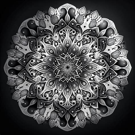 Um Desenho Preto E Branco De Uma Mandala Tons De Cinza Altamente