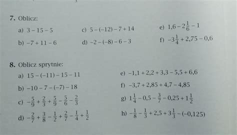 działania na liczbach dodatnich i ujemnych zadanie 7 i 8 40 prosze