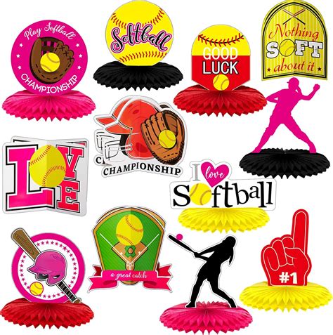 Buy 12 Pieces Softball Honeycomb Centerpieces Tables Softball