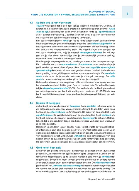 Economie Integraal Vmbo Gt Hoofdstuk Samenvatting Sparen Doe Je