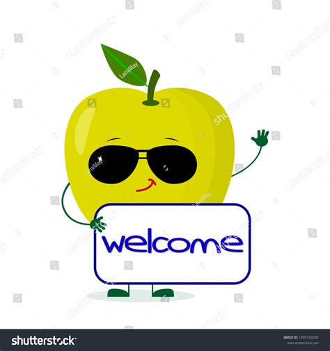 Kawaii Cute Green Apple Fruit Character Stock Illustration 1395793292 Shutterstock