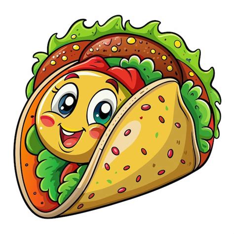 Un Dibujo De Dibujos Animados De Un Taco Con Una Cara Y Una Sonrisa En