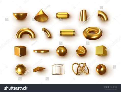 Set Of D Golden Geometric Shapes Objects Realistic Geometry Elements