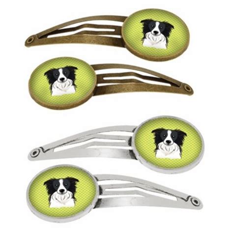 Checkerboard Lime Green Border Collie Barrettes Hair Clips Set Of 4 4